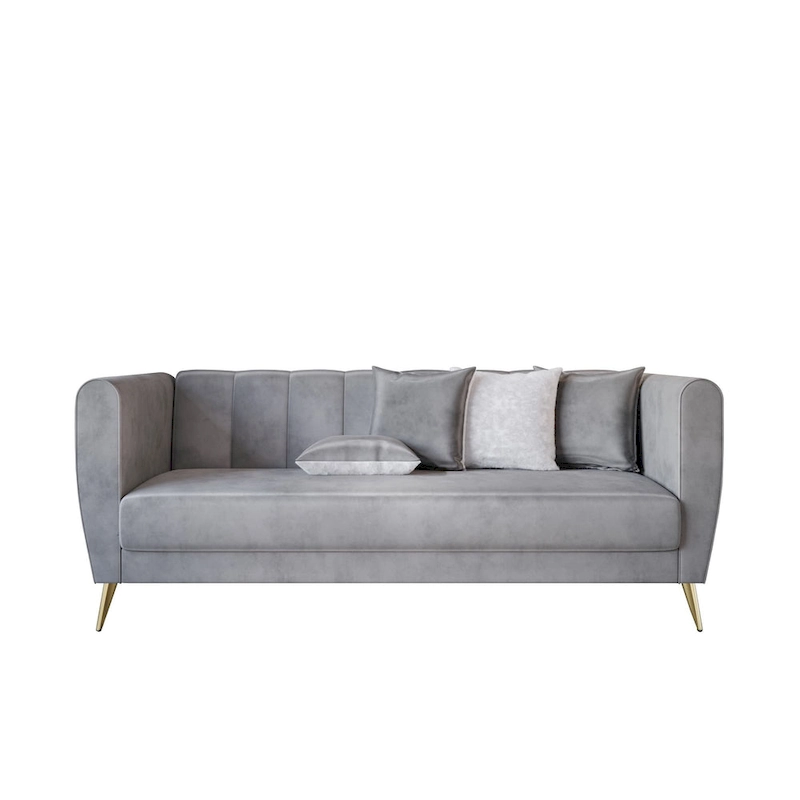 Scarlett Velvet Flared Arm 3-Seater Sofa with 4 Throw Pillow