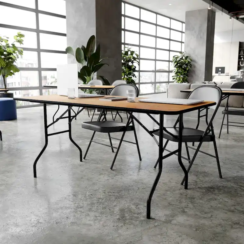 6-Foot Rectangular Wood Folding Banquet Table with Clear Coated Finished Top - 72D x 30W x 30.25H