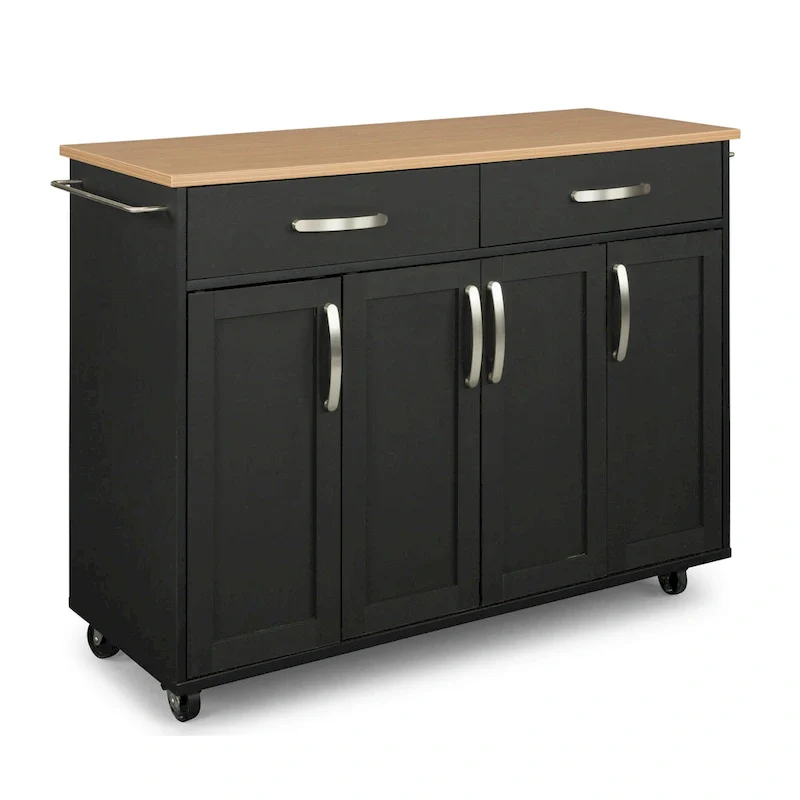 Homestyles Storage Plus Black Wood Kitchen Cart - 51 x 19 x 36