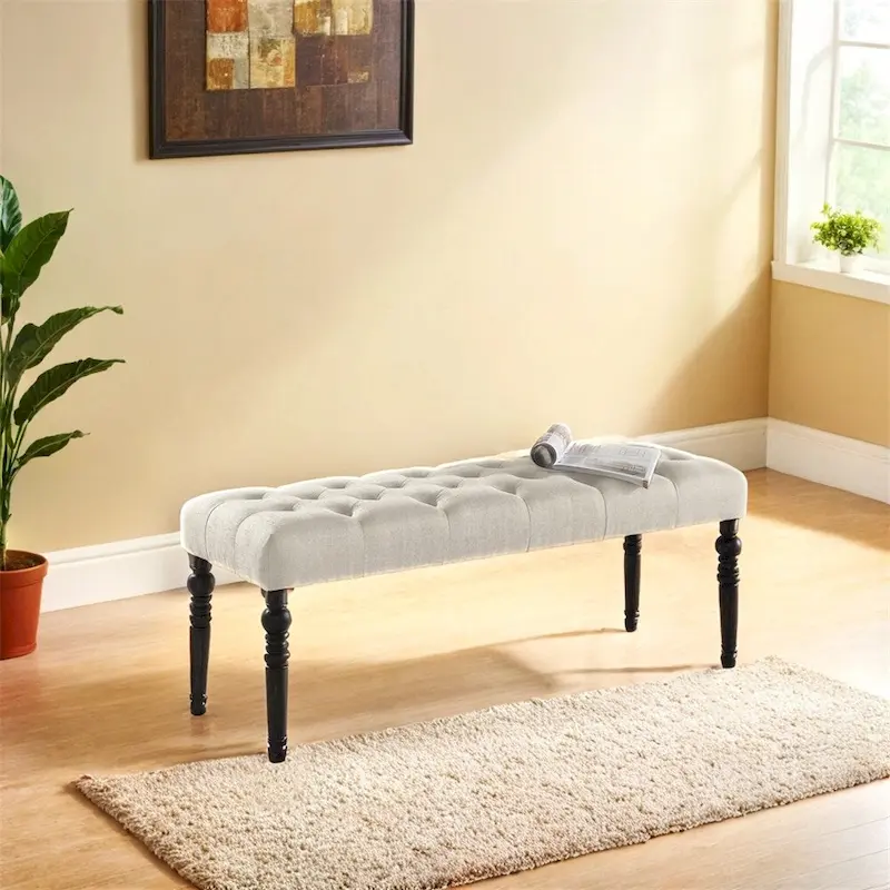 Fabric Tufted Turned Leg Dining Bench