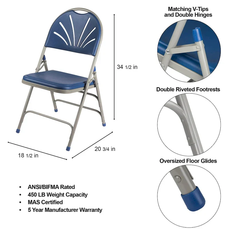 Lusitano Collection Fan Back Folding Chair, Pack of 4