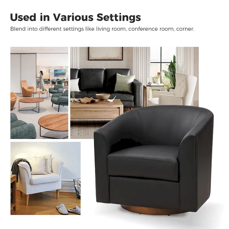 Haley Modern Swivel Barrel Faux Leather Chair with Solid Wood Base by HULALA HOME