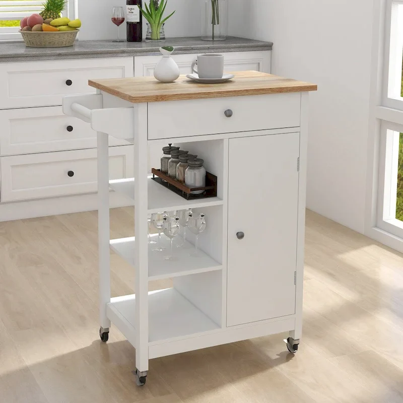 Kitchen Rolling Trolley Cart with Adjustable Shelves and Towel Rack