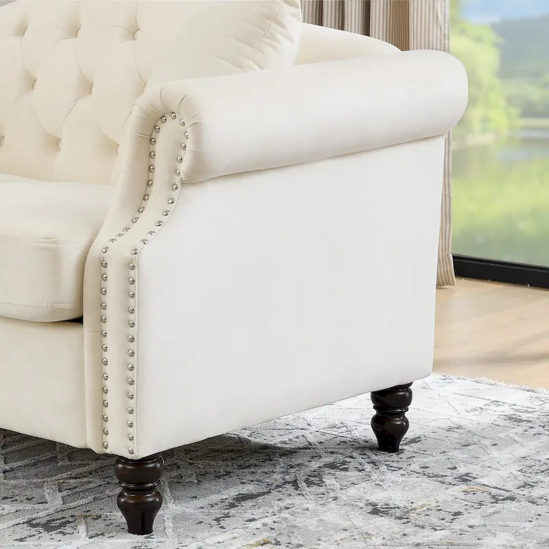 2-Pieces 6-Seat Velvet Chesterfield Sofa Set (Two 3-Seaters) with Tufted Back & Nailhead Trim