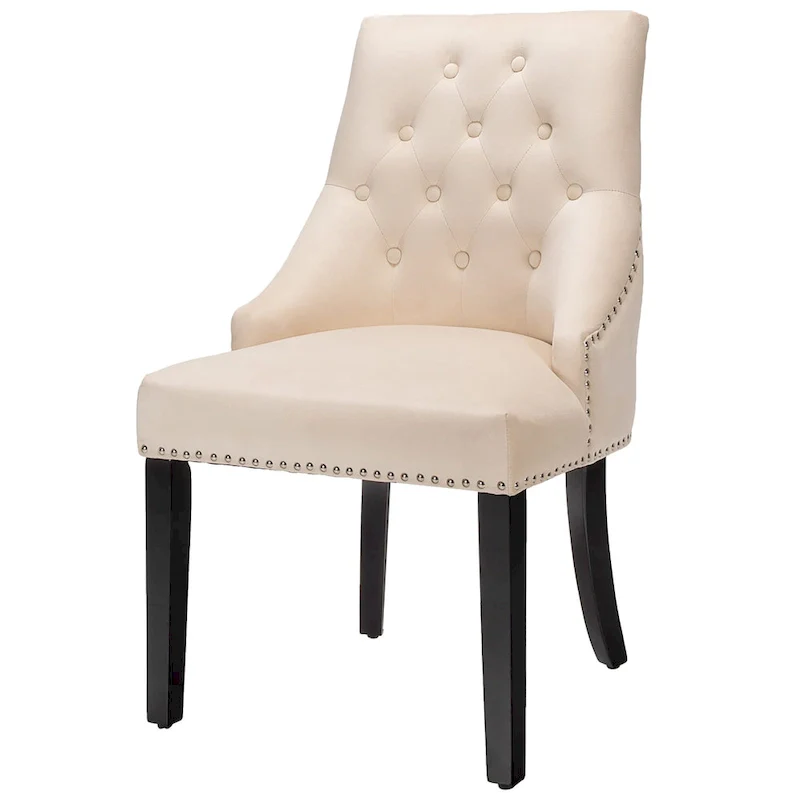 Velvet Dining Chair Upholstered Tufted Armless w/ Nailed Trim & Ring