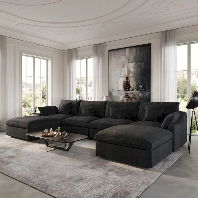 156 Convertible Modular Sectional Sofa Couch, Modern U Shape Minimalism Sofas Couches with Pillows