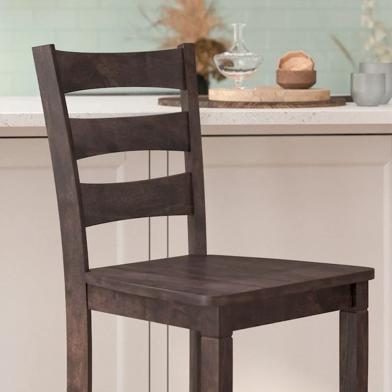 Classic Ladderback Bar Height Stool, Gray Wash Walnut / White Wash, Set of 2