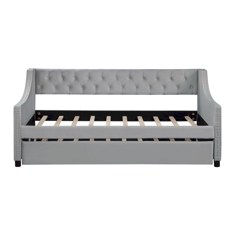 Upholstered Velvet Tufting Sleeper Sofa Chesterfield Daybed with Trundle