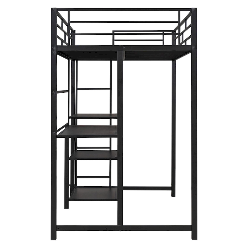 Metal Loft Bed with 3 Shelves and Ladder