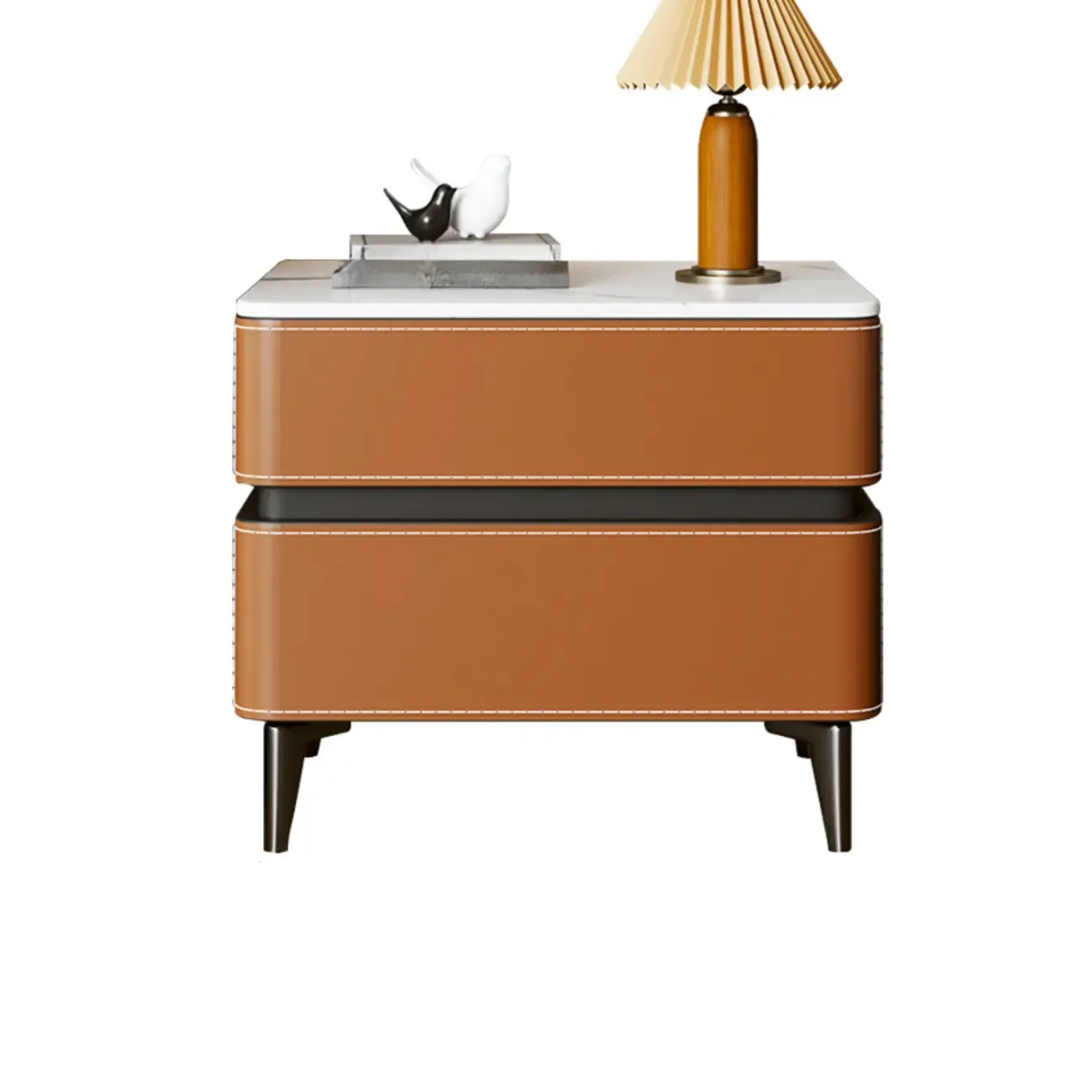 Modern Faux Leather Stone Top 2-Drawer Nightstand