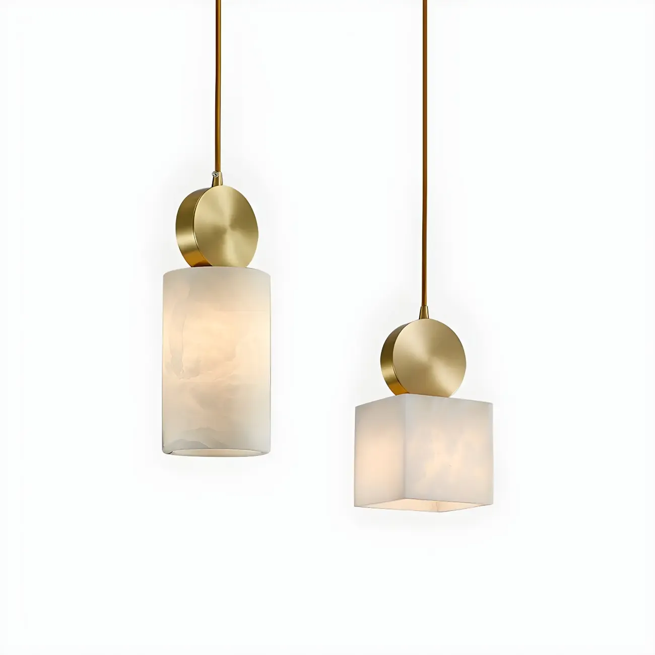 Contemporary Cylinder Stone Brass Pendant Light