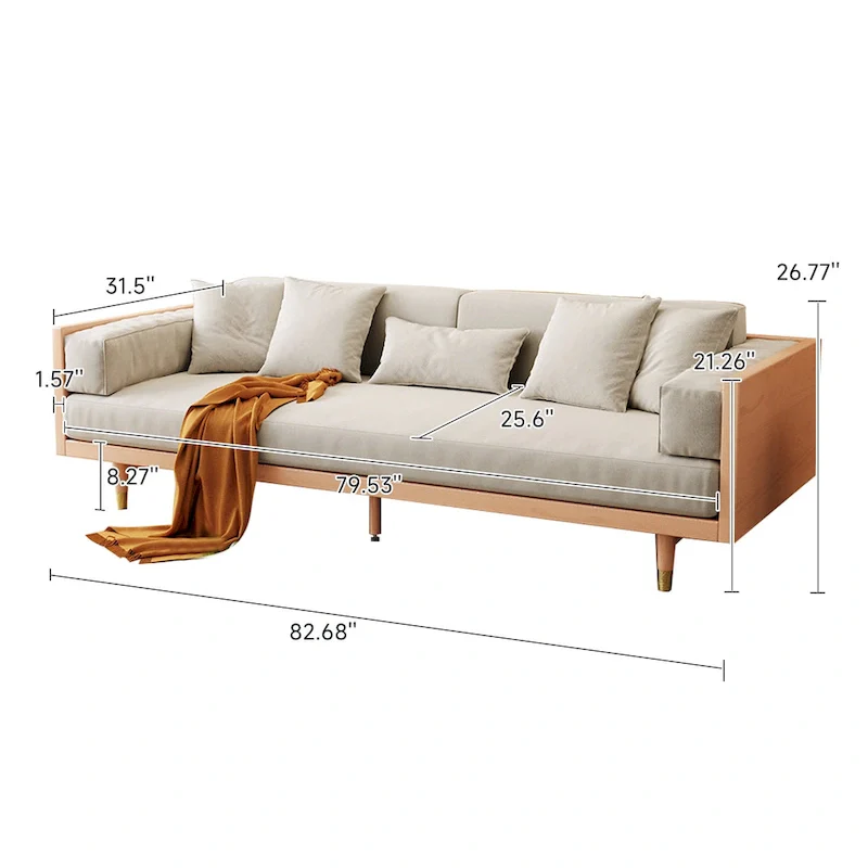 JASIWAY Modern 3-Seat Upholstered Cotton Linen Sofa,Beige