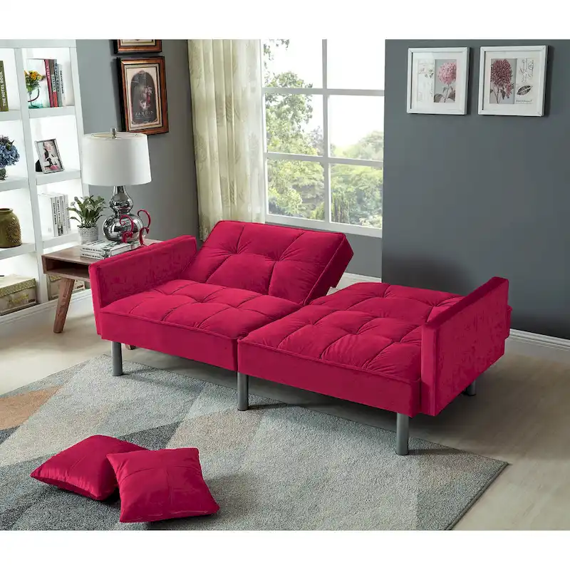 75.6 Lovely Velvet Convertible Sleeper Sofa Bed Futon Love Seats