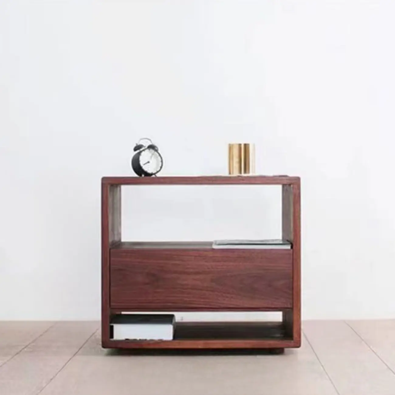 Mid-Century Modern Solid Wood Nightstand with Drawer