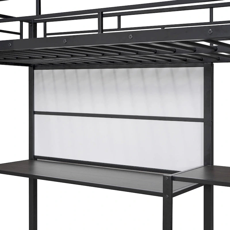 Metal Loft Bed with 3 Shelves and Ladder