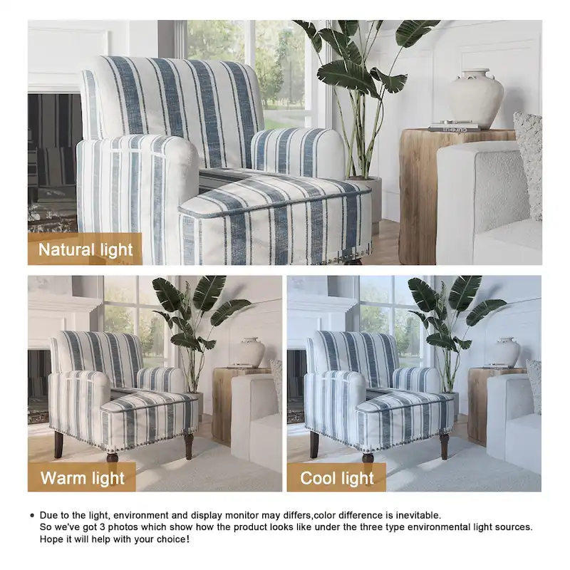 Traditional Upholstered Stripe Accent Chair Modern Armchair