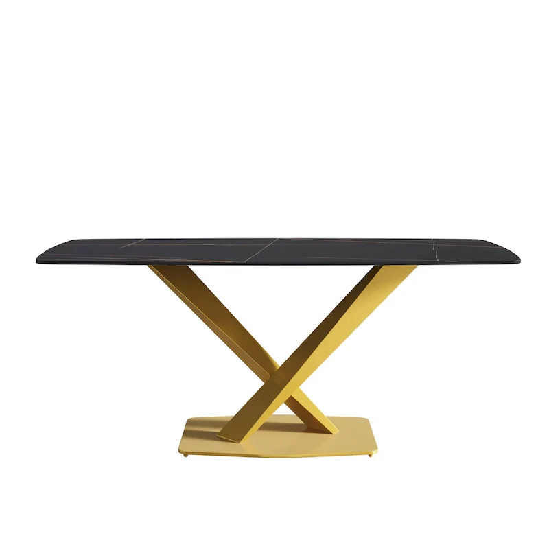 71  Modern Dining Table with Slate Stone Top and Metal Legs, Marble Dining Table