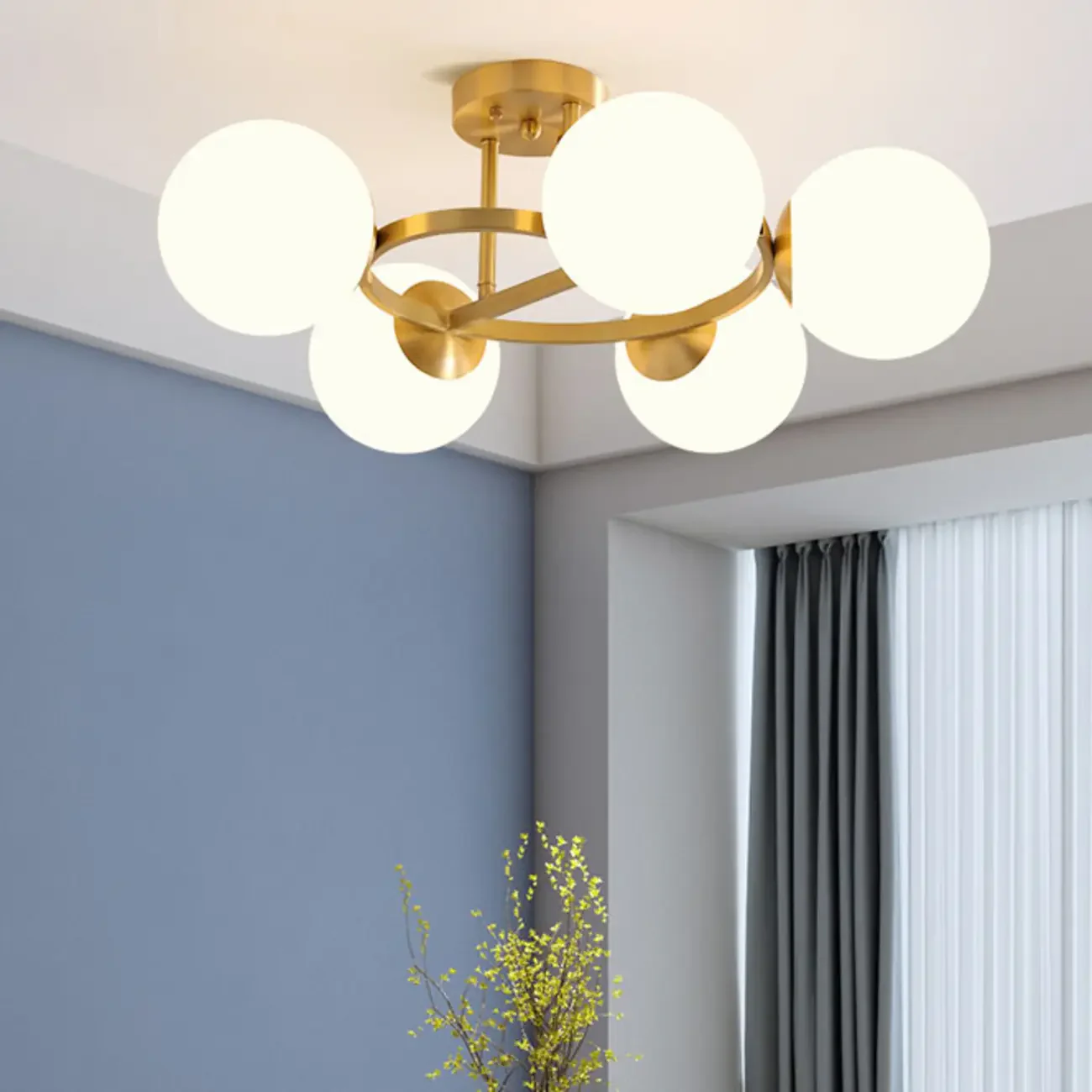 Modern Gold Loop Globe Glass Semi Flush Ceiling Light