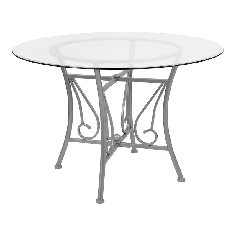 45 Round Glass Dining Table with Curl Accent Matte Metal Frame - 45W x 45D x 29H - 45W x 45D x 29H