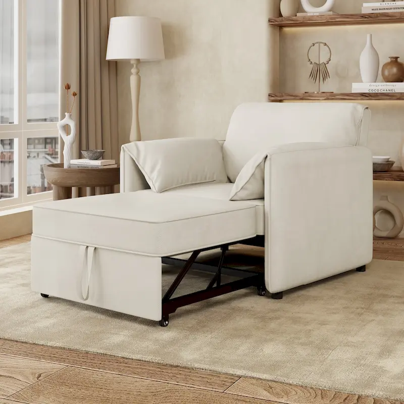 Roomfitters Convertible Sofa Bed, 3 in 1 Sleeper Chair with Adjustable Backrest and Thick Cushions, Linen Frame