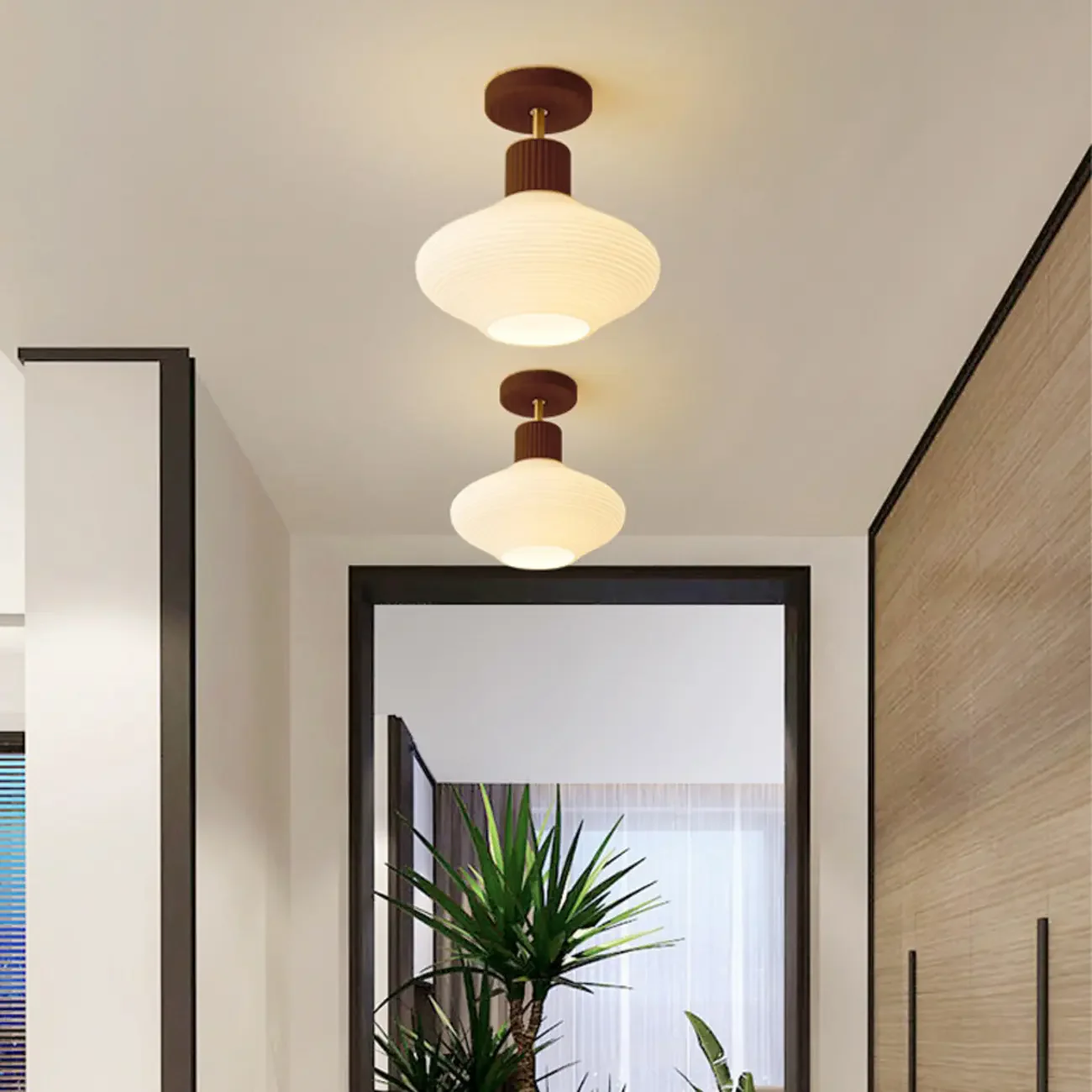 5 to 9 Inch Geometric Wooden Semi Flush Ceiling Light