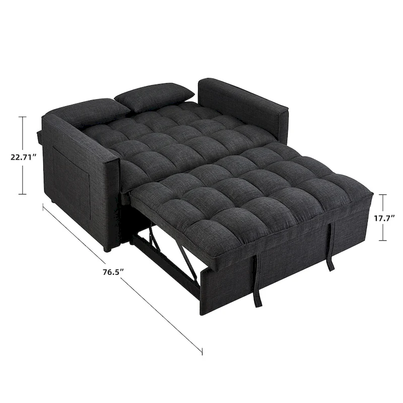 Modern 76.5 Length Pull Out Tufted Convertible Loveseat Upholstery Reclining Sleeper Sofa Bed