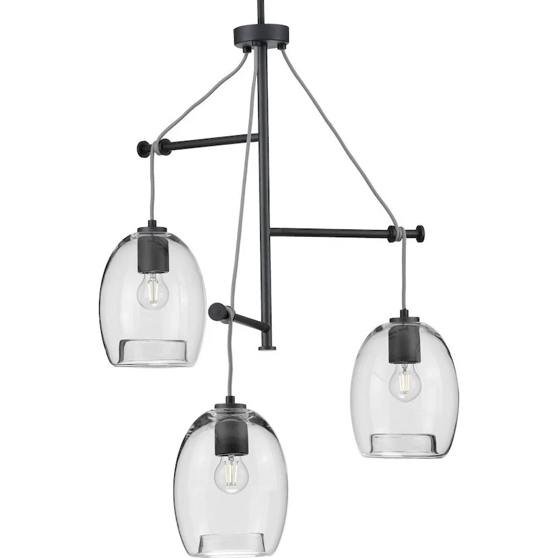 Caisson Collection Graphite Three-Light Pendant - 11.800  x 28.500  x 19.000