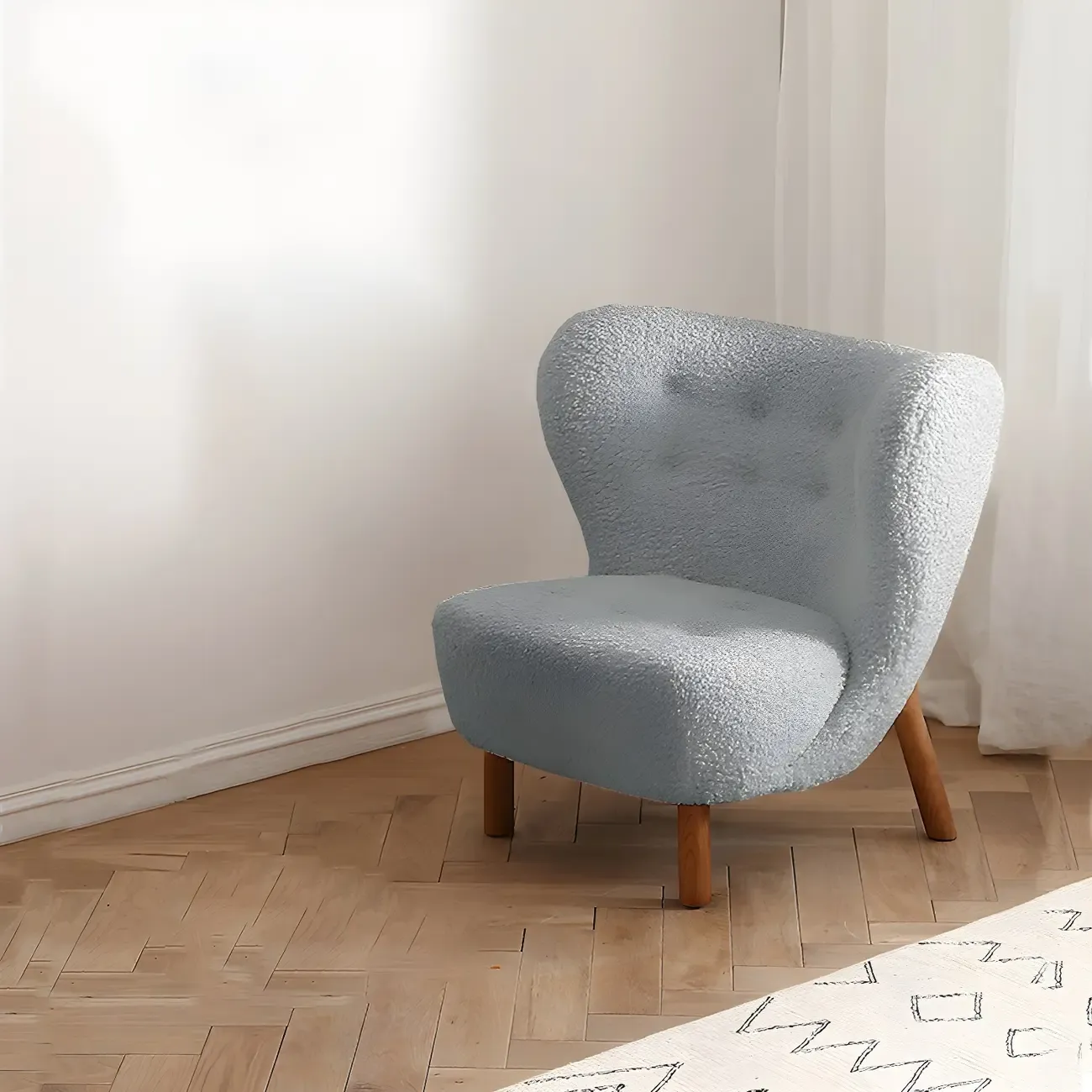 Mid-Century Modern Flannel Accent Chair in Off-White