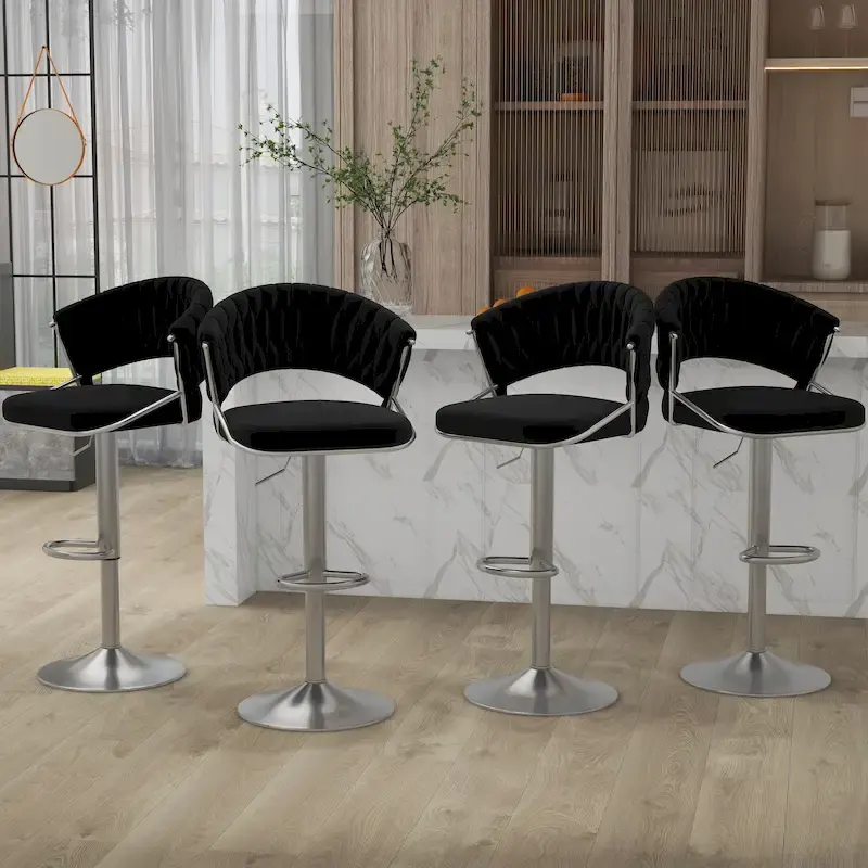 Set of 4 Bar Stool Adjustable Height with Swivel Seat