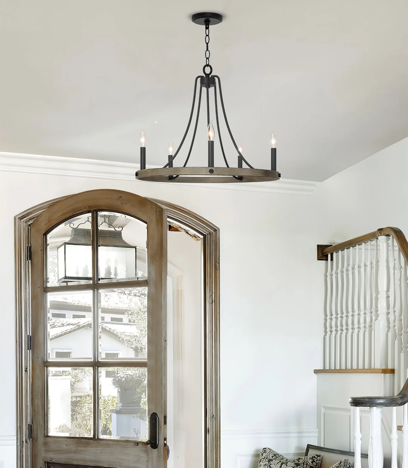 Fairbrook 25 5-Light Rustic Farmhouse Wagon Wheel Kitchen Island Light / Chandelier