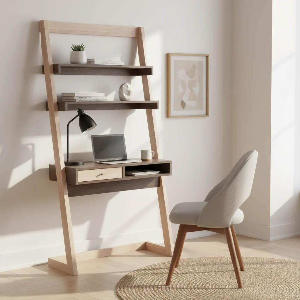 Contemporary 2-Shelf Wall Leaning Desk with Drawer