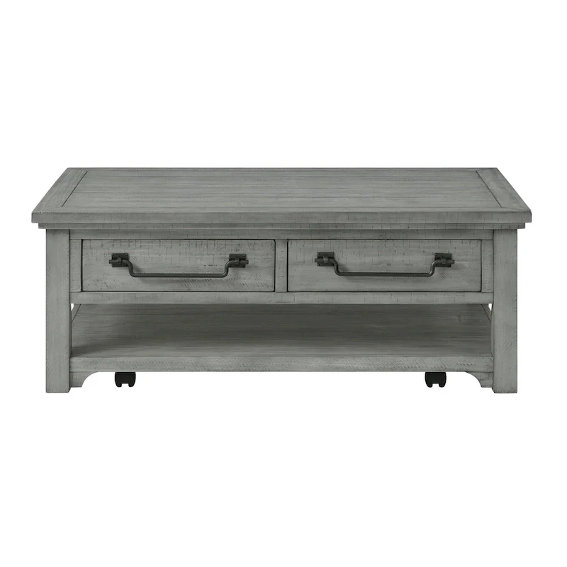 2-Drawer Solid Pine Coffee Table – Dove Grey, Coastal Style, Single