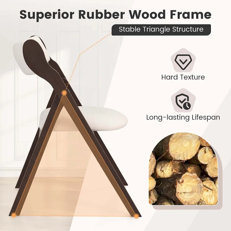 Beige & Dark Brown Folding Chairs - Padded Linen Seat (Set of 2/4)