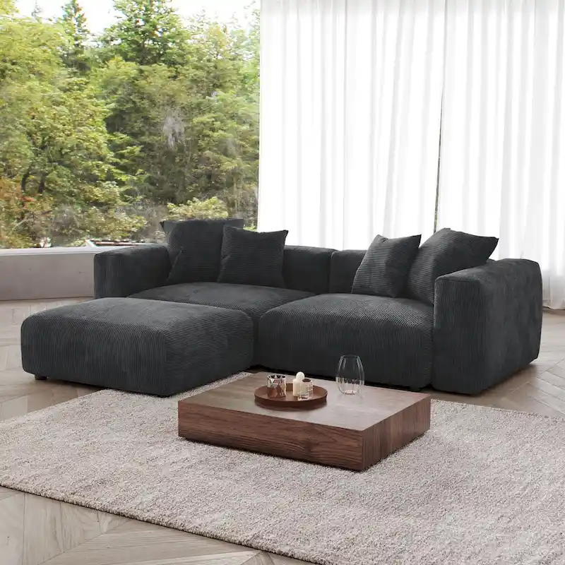 Sectional Couch Sofa with 4 Pillows, Modern Luxurious Modular Sectional Couch with Chaise Ottomans