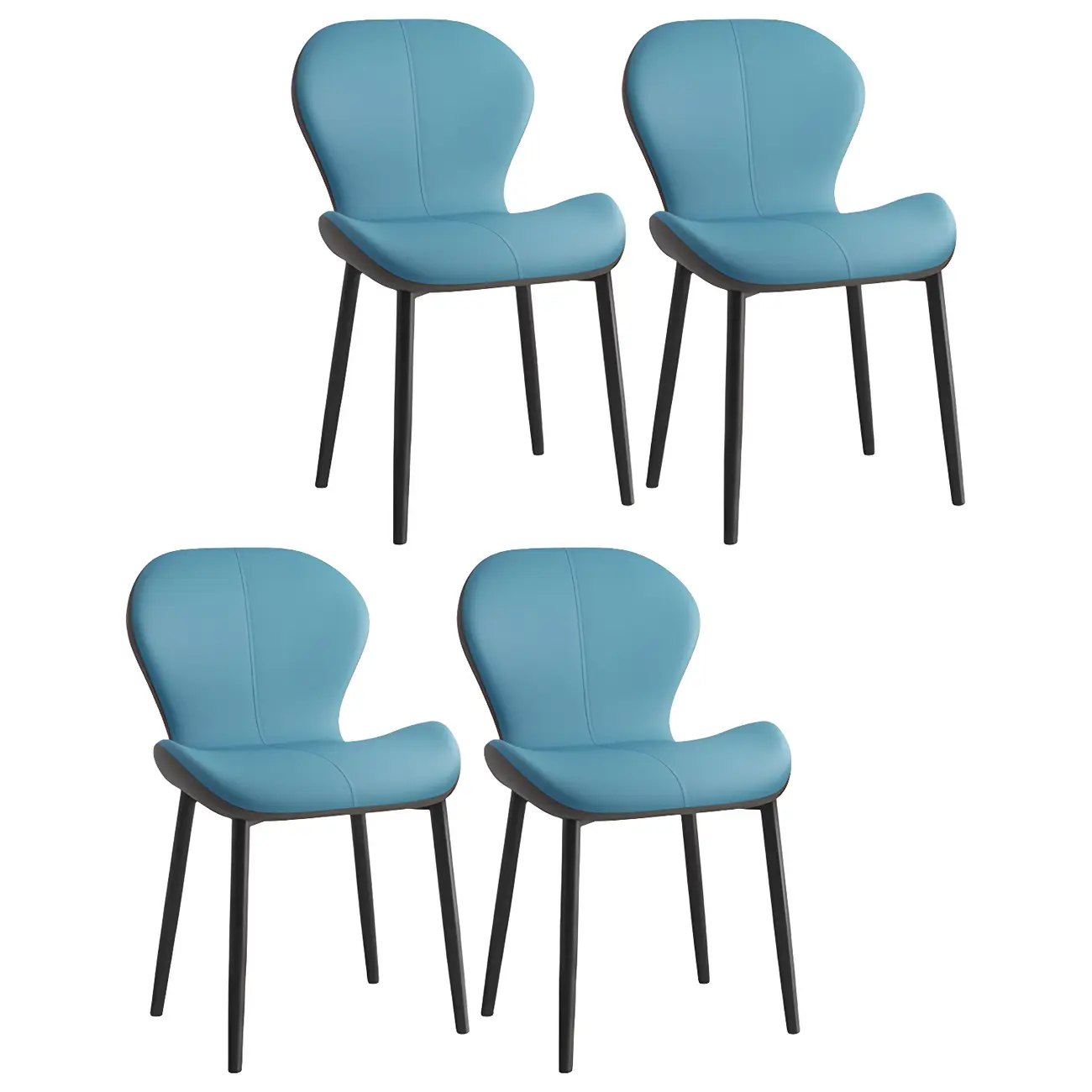 Art Deco Curved Back Leather Dining Chair Solid Back