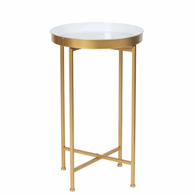 Round End Table Gold Metal Side Nightstand Accent Coffee Tables - 15(D)x 15(W)x 25.7(H)