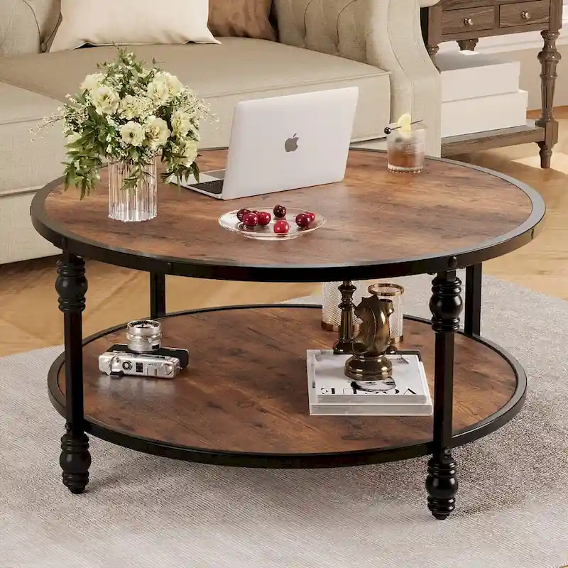 Round Coffee Table Living Room 2-Tier
