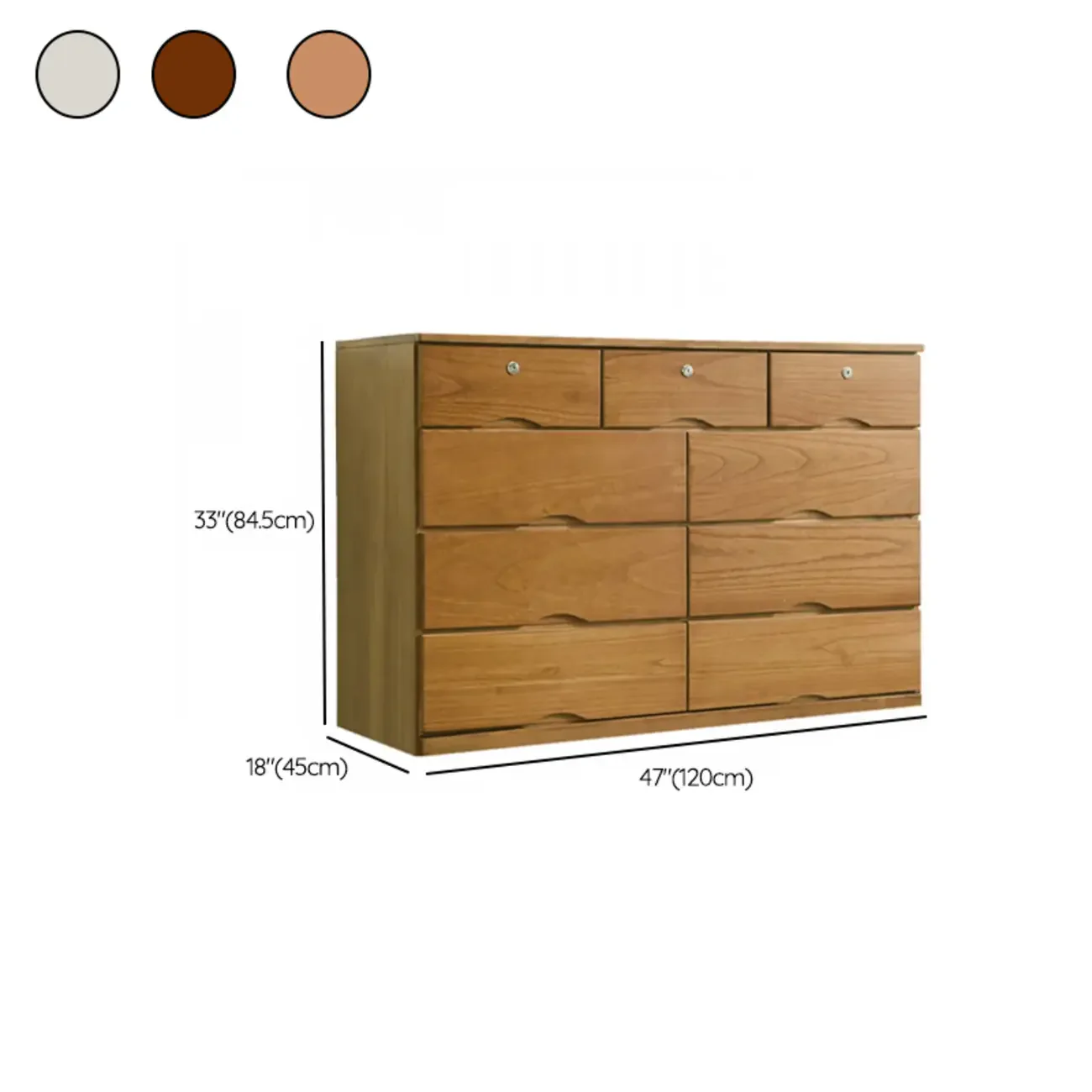 Natural Wood Double Dresser with Lockable Drawer