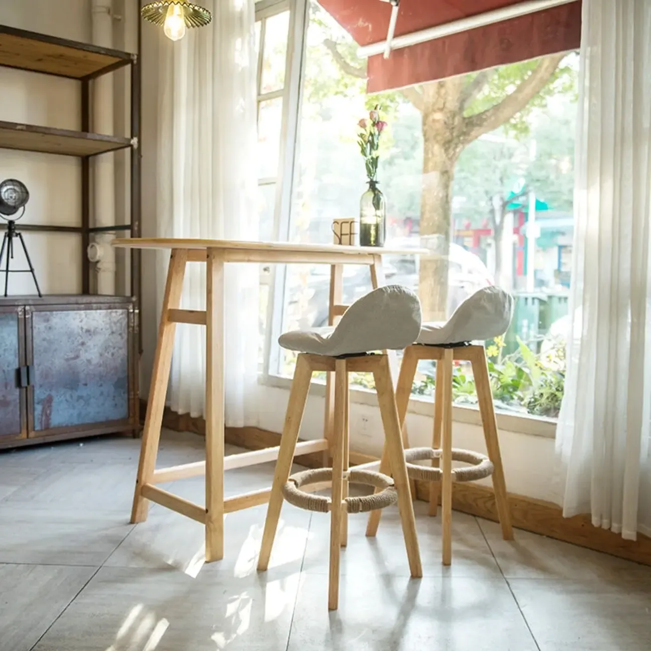 Scandinavian Wooden Freeform Bar Height Table for Dining Room