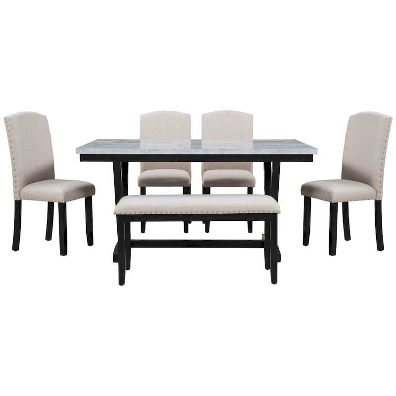 6PCS Marbled Veneers Tabletop Dining Table Set
