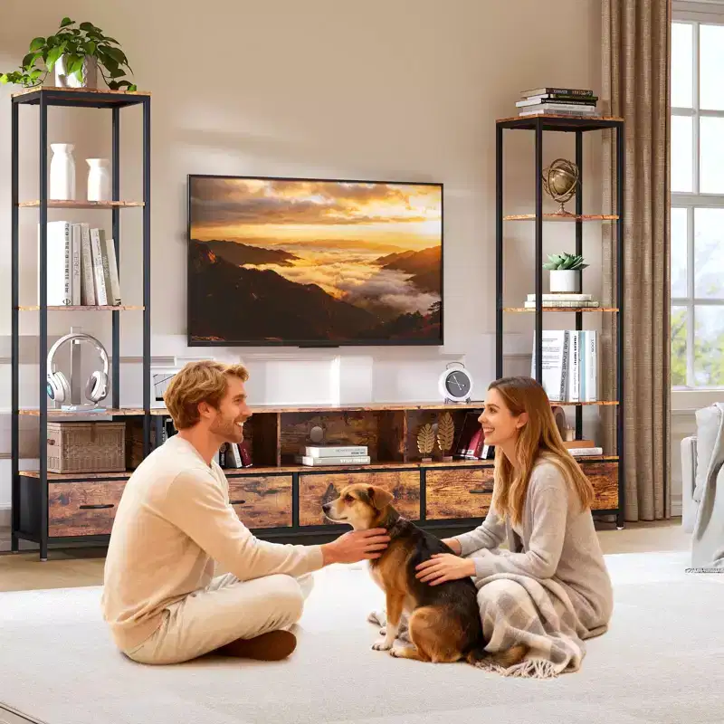 Brown Farmhouse TV Stand with Storage, Fits up to 70