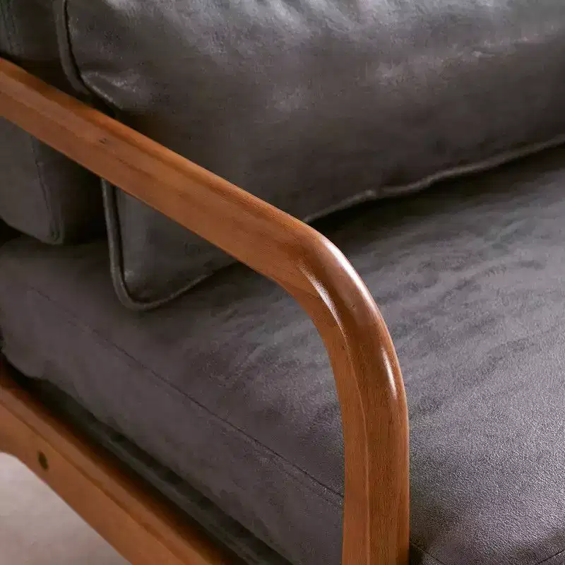 Karl Home High Back Solid Wood Armrest Backrest Iron Frame Linen Indoor Leisure Chair