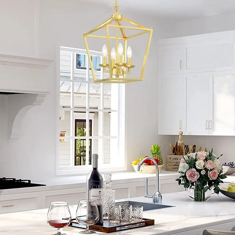 4 Light Soft Gold Lantern Pendant - 12 x12 x18