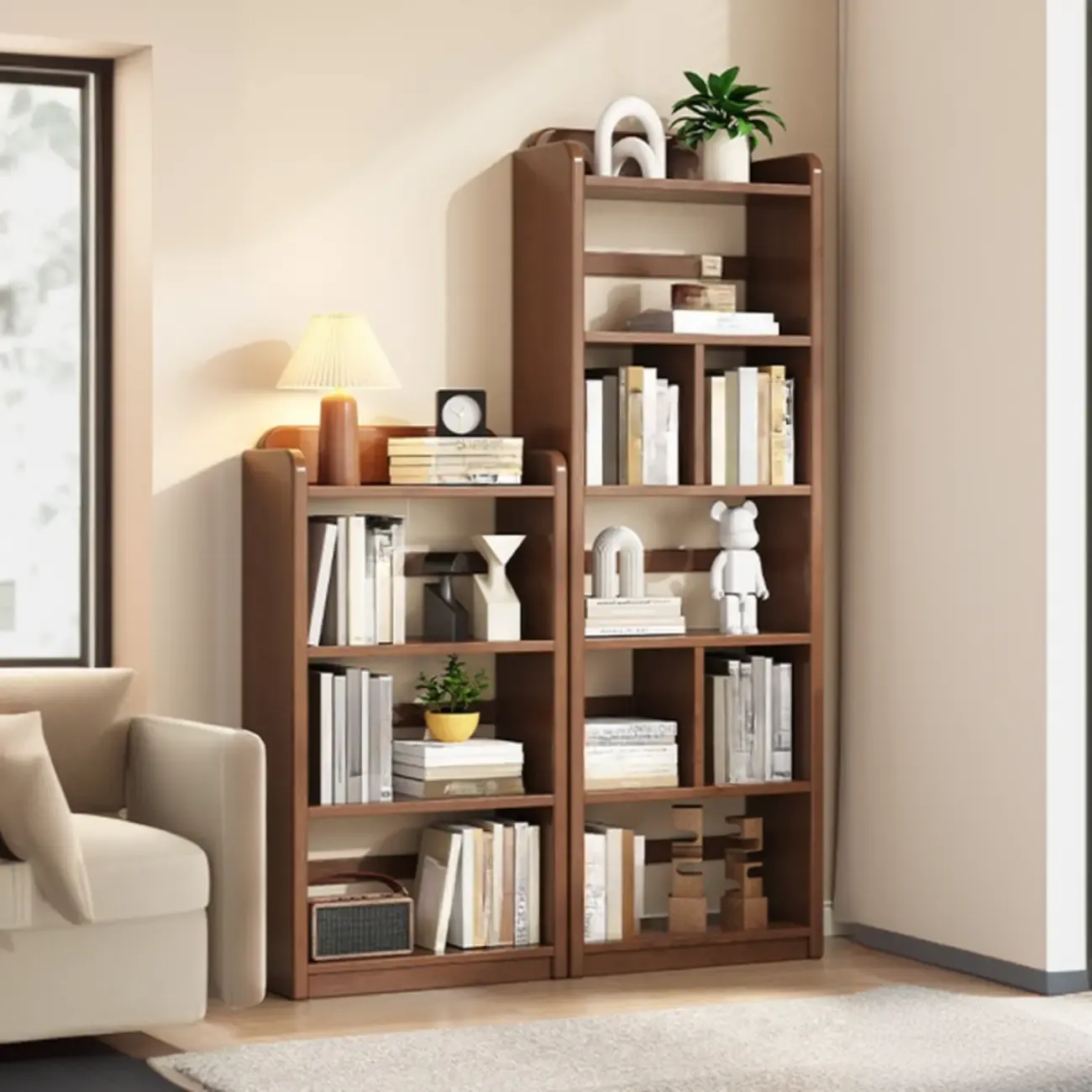 Rectangle Multi-Shelf Open Back Brown Wood Bookcase