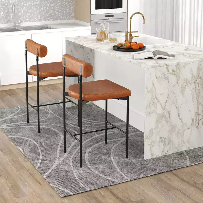 Costway 26 Upholstered Bar Stools Set of 4 with Padded Cushion & Backrest Footrest Brown/Gray
