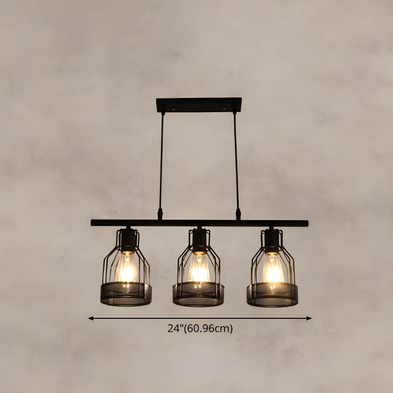 Industrial Black Metal Cage Large Island Pendant Light