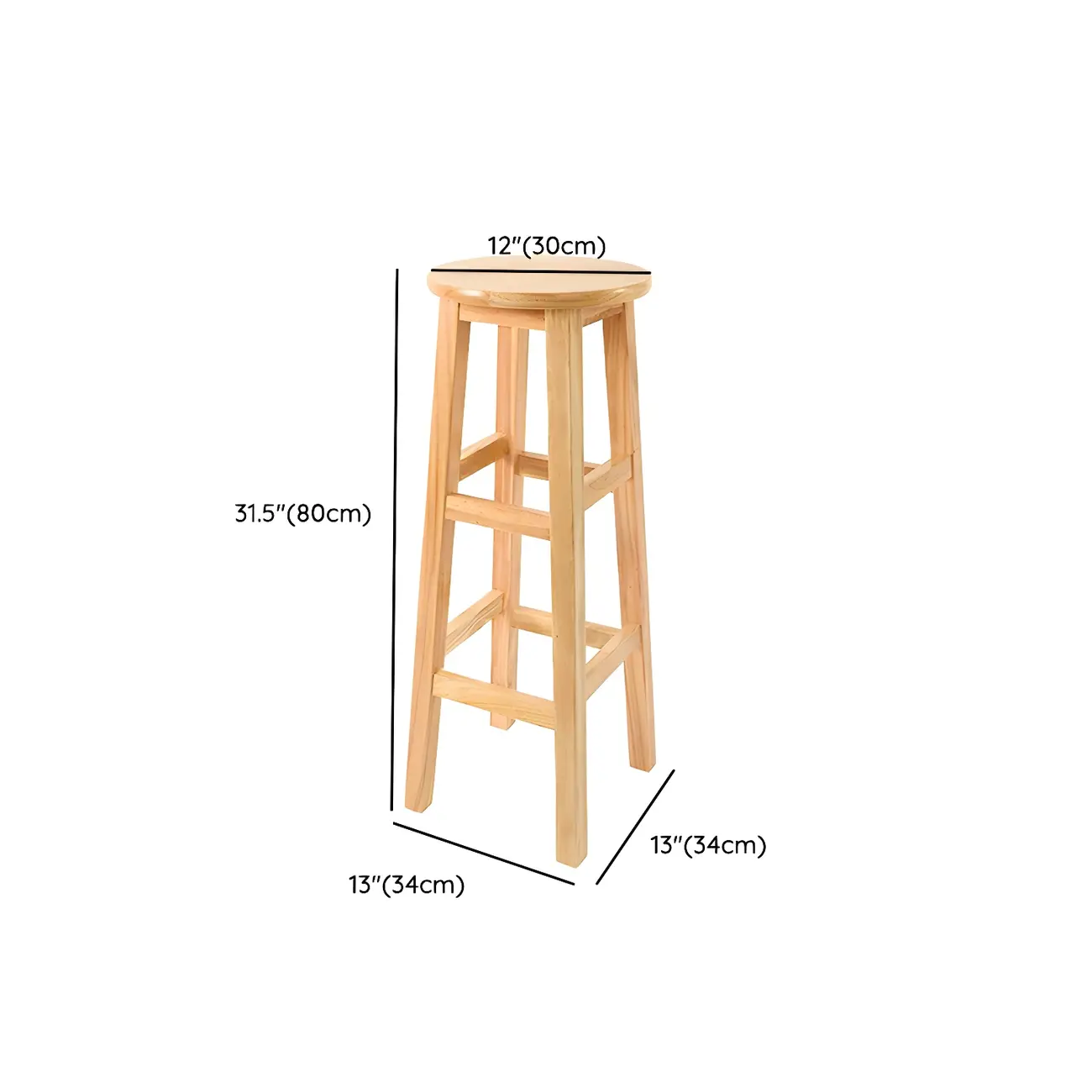 Round Oak Wood Backless Counter Height Bar Stool