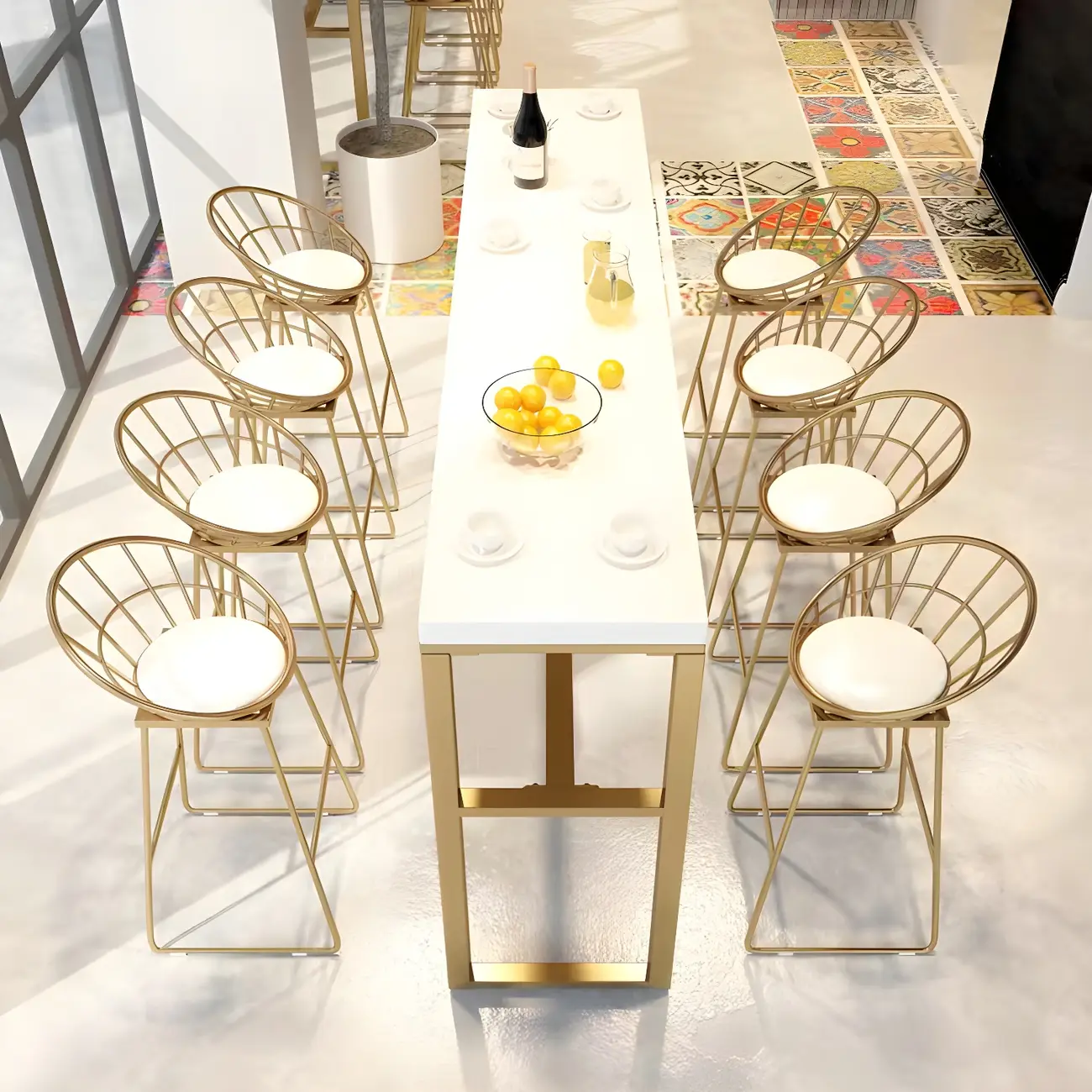 Rectangular Glam Marble Gold Base Bar Height Table