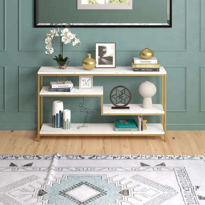 Mathis 55 Wide Rectangular Console Table with Faux Marble Top