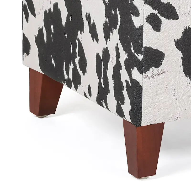 Adeco British Style Cow Print Cube Ottoman Home Bench Classy Footstool